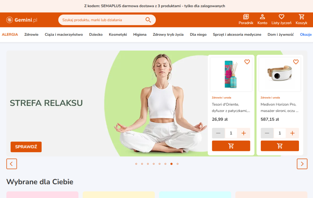 Screenshot ze strony głównej Gemini.pl